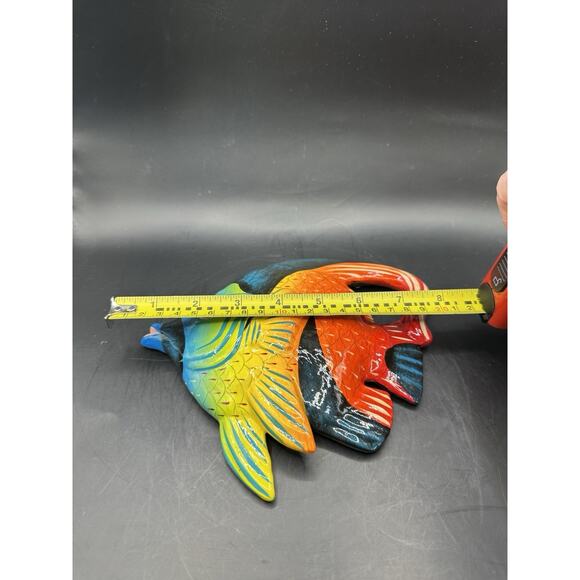 Mexican Hand Painted Ceramic Fish Wall Decor Signed J M M Folk Art 7 Inches - Picture 6 of 8